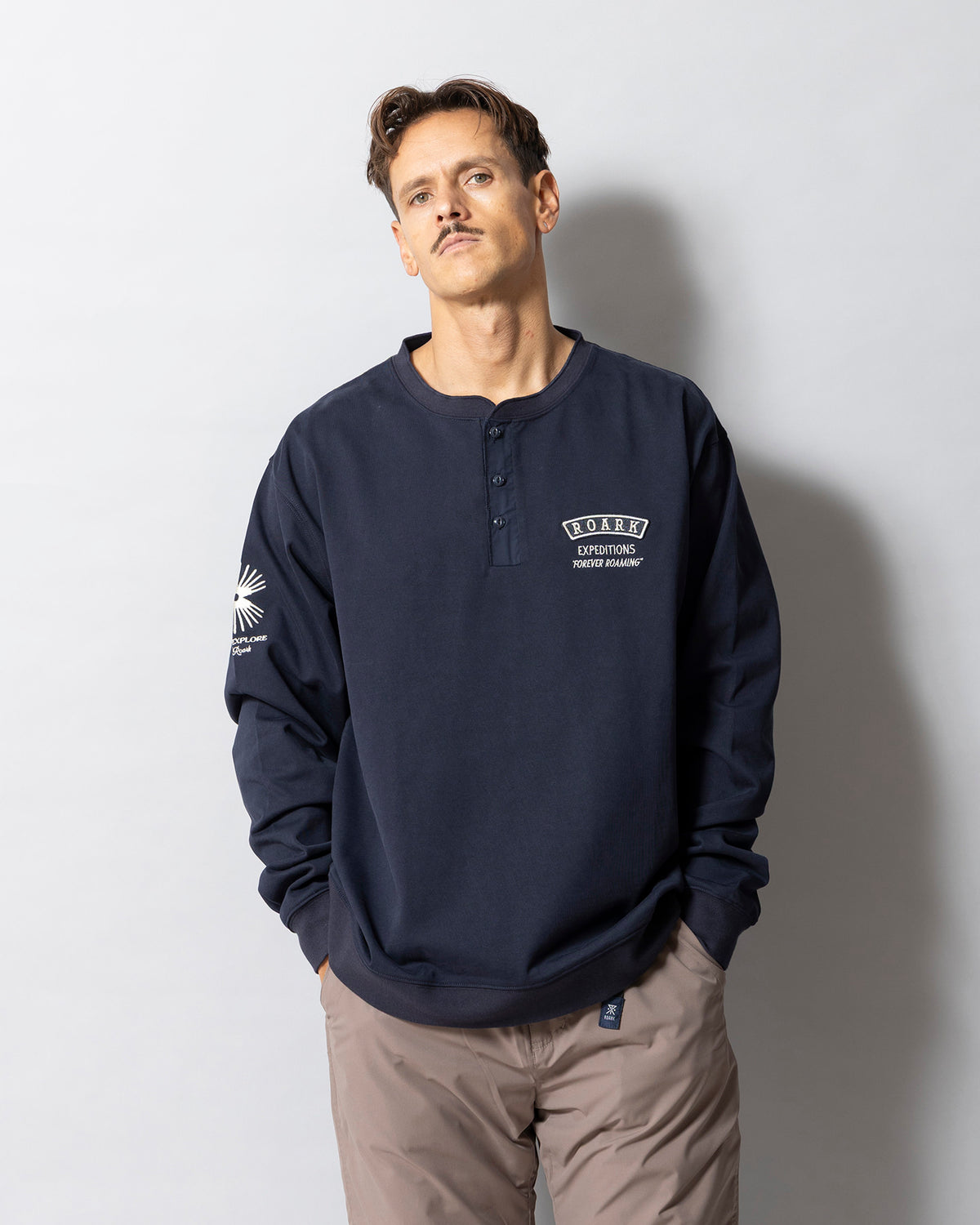 "Roamiing" 14oz H/W Henly Neck L/S Tee